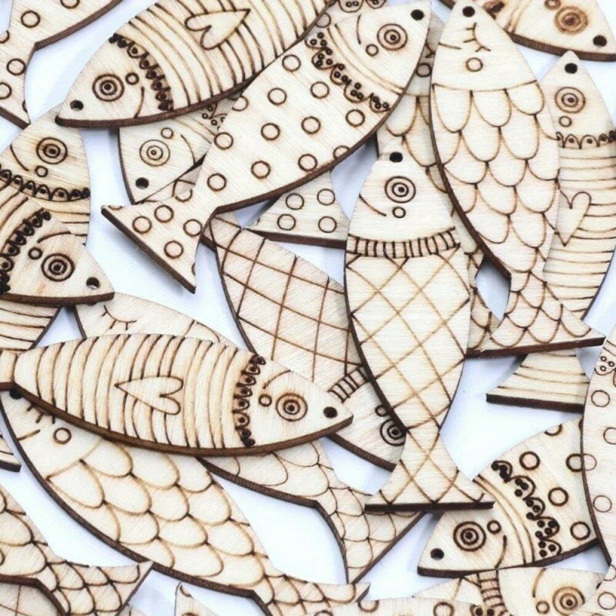 

50pcs Unfinished Wooden Fish Cutouts - Natural Wood Slices For Crafts, Diy Painting, Solid Fish Shapes, Sea Themed Wood Tags For Decorations And Projects