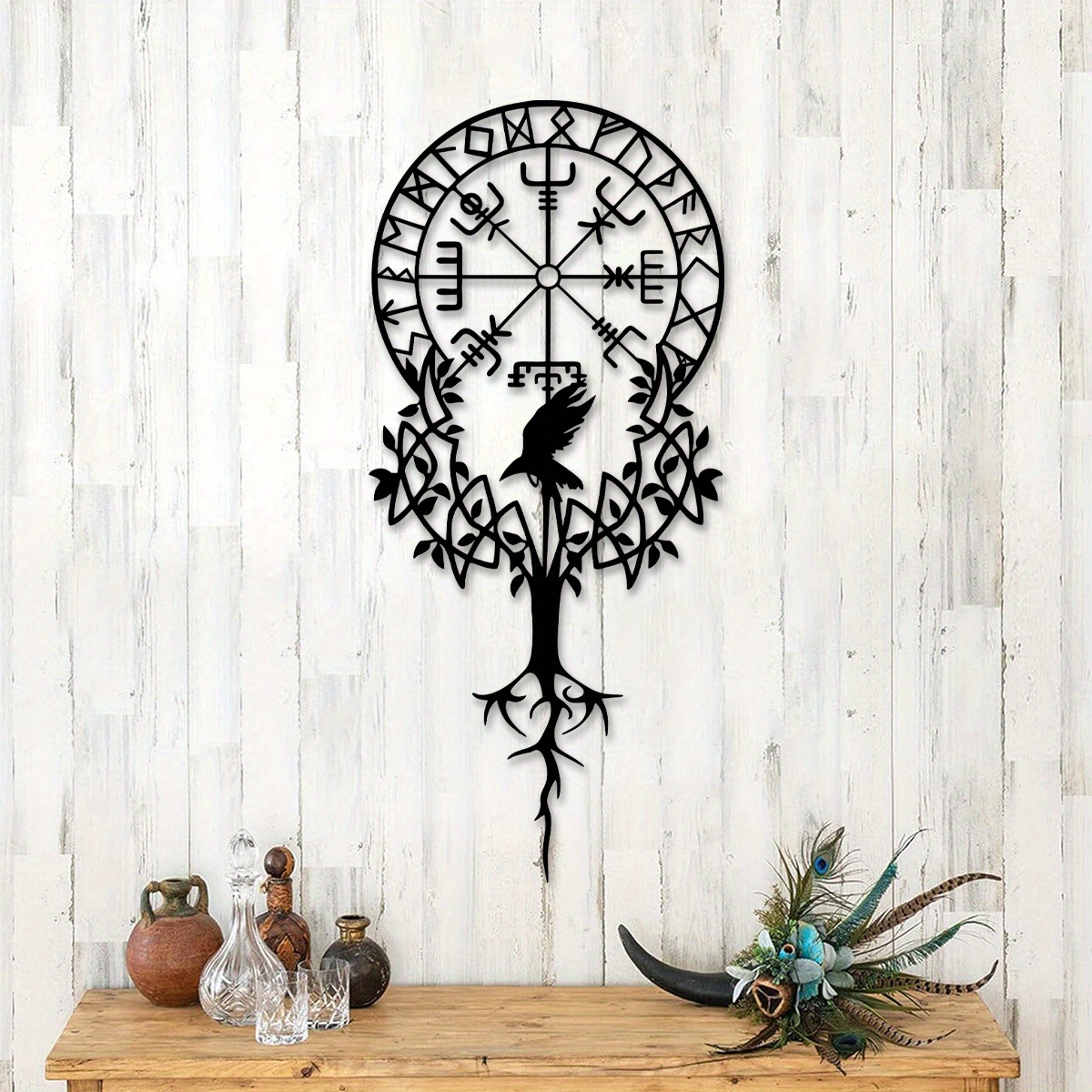 

1pc, Viking Symbol Metal Wall Art, Nordic Decor, Vegvisir Compass, Black Metal Wall Art, Amulet Protection Decor, Viking Gifts, Meaningful Gift 17.3in/44cm