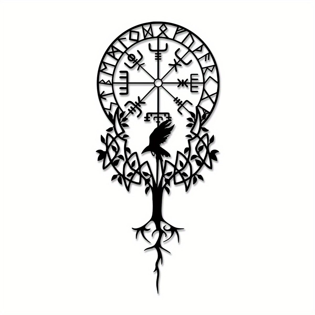 Image of Viking Symbol Metal Wall Art, Black , Compass Design, Amulet Protection, Meaningful Viking Gift, 17.3in - Ideal For Thanksgiving And Christmas