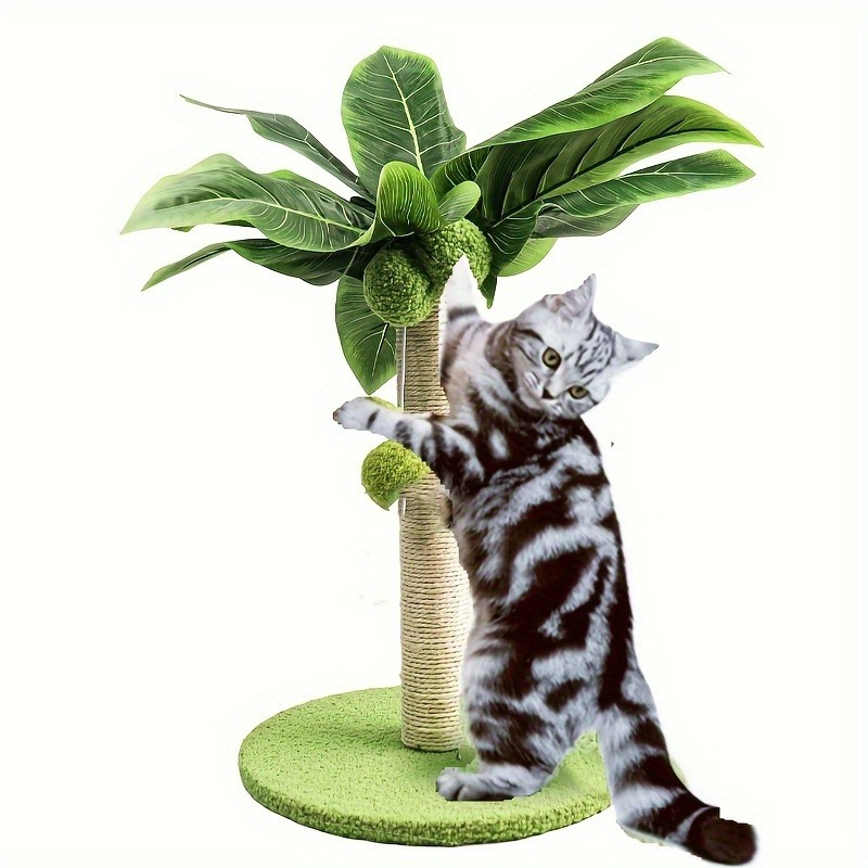 

Charming Green Leaf Cat Scratching Post With Sisal Rope - Durable Indoor Cat Tree For Kittens & Cats, No Batteries Required