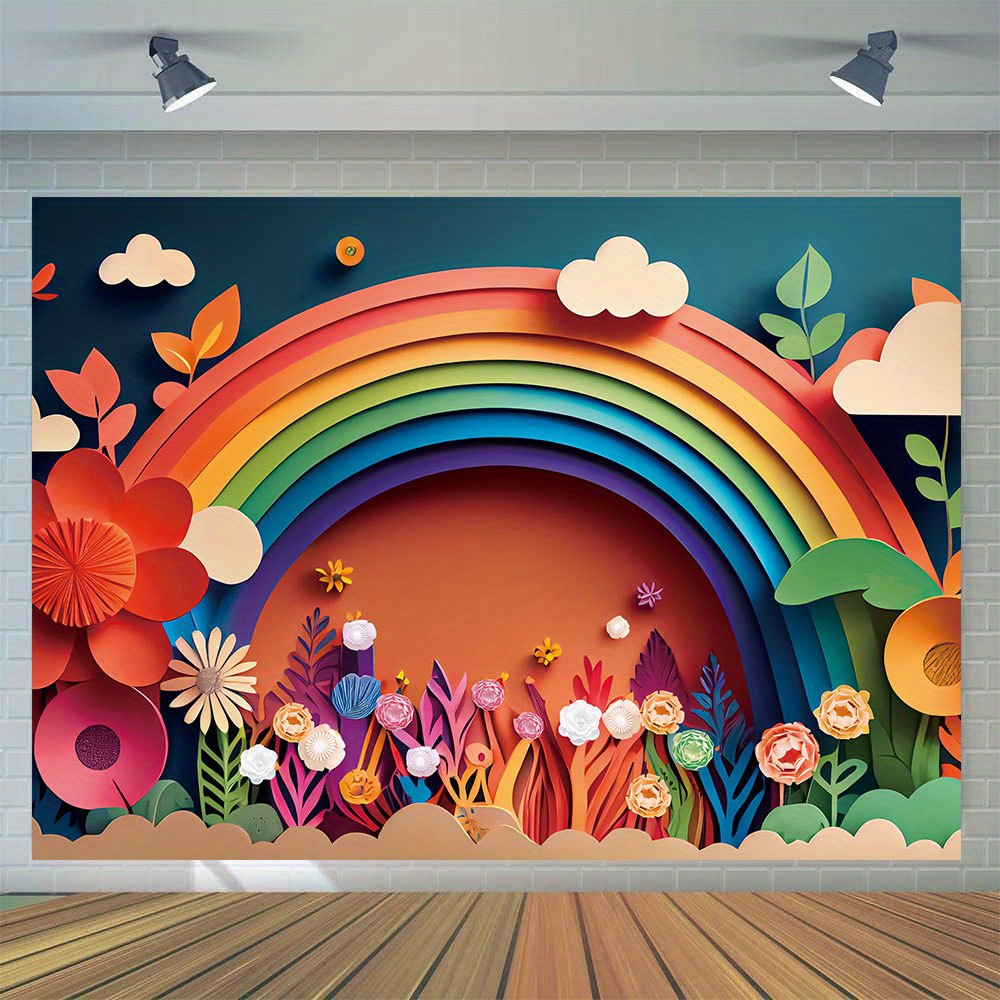 

1pc, Rainbow 3d Floral Photography Backdrop, Vinyl, Home Interior Wall Decoration Banner, Cake Smash Birthday Party Supplies, Baby Shower Portrait Studio Photo Booth Props