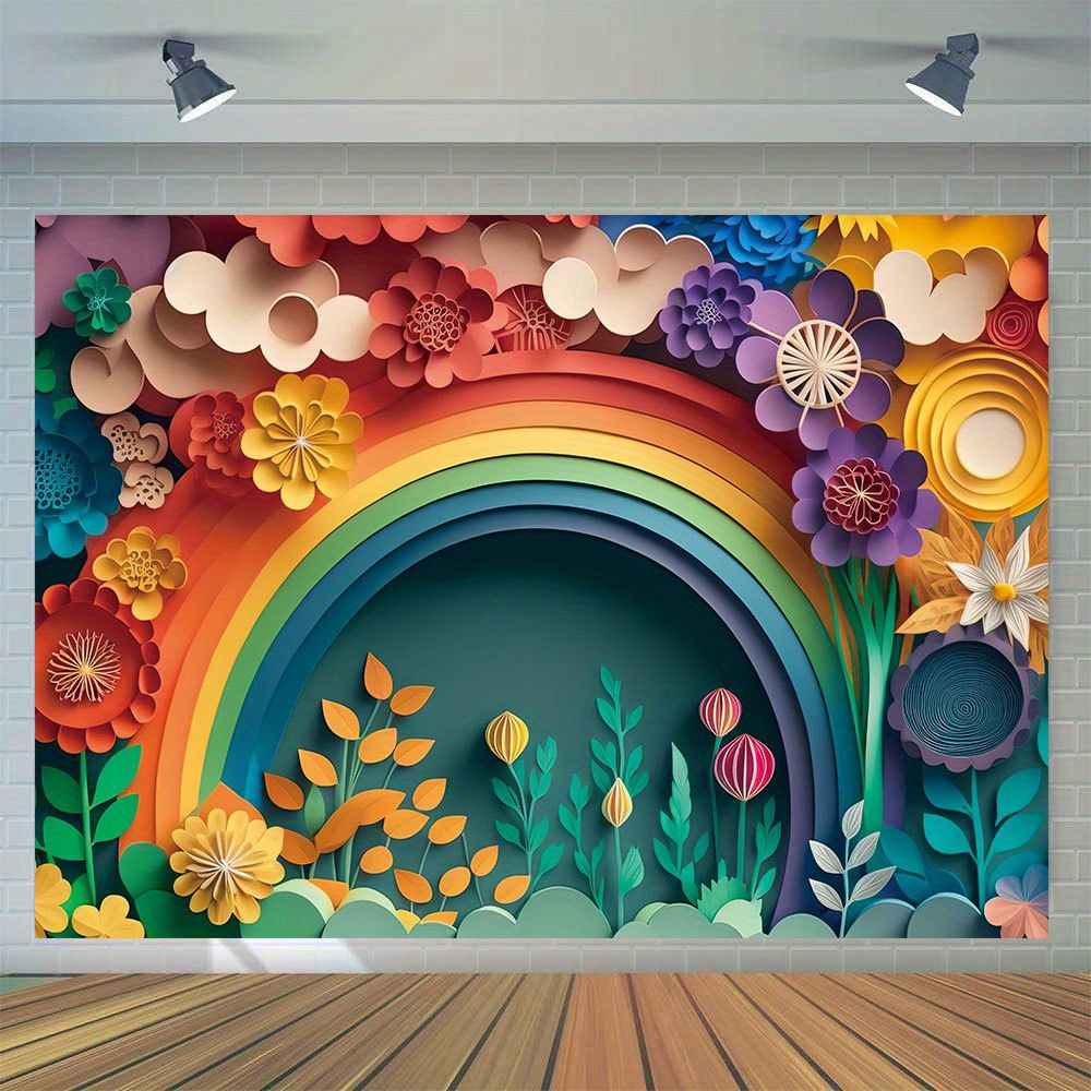 

1pc, Rainbow 3d Floral Photography Backdrop, Vinyl, Home Interior Wall Decoration Banner, Cake Smash Birthday Party Supplies, Baby Shower Portrait Studio Photo Booth Props