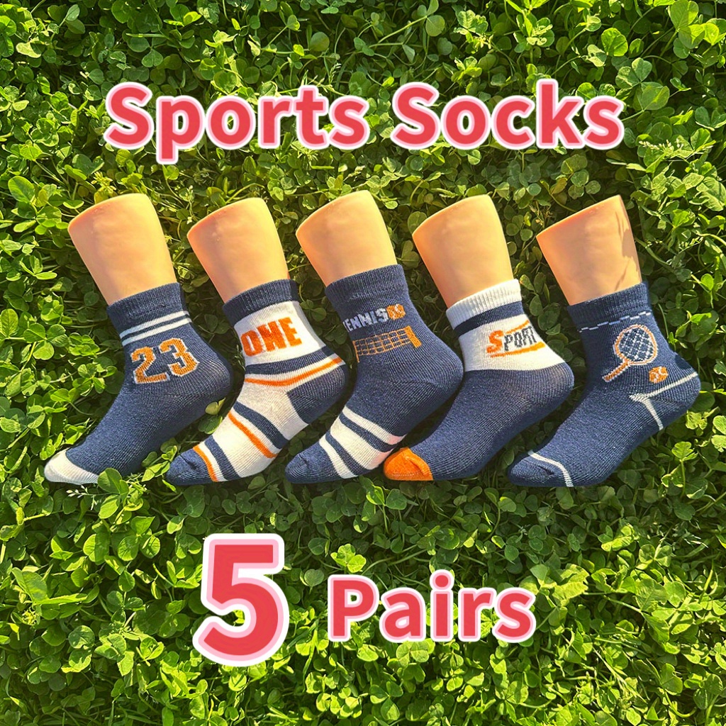 

5 Pairs Of Kid's Fashion Cute Pattern Crew Socks, Comfy & Breathable Soft & Elastic Thin Socks For All Seasons Wearing