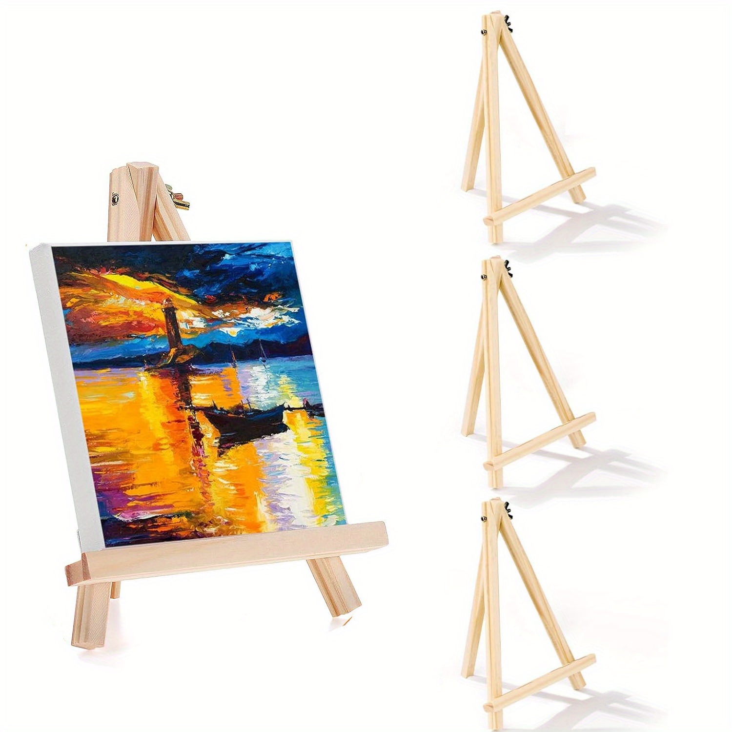 

4-piece 9" Wooden Easels - Versatile Tripod Stand For Canvas Art, Crafts & Painting Parties | Portable Tabletop Display For Photos & Signs