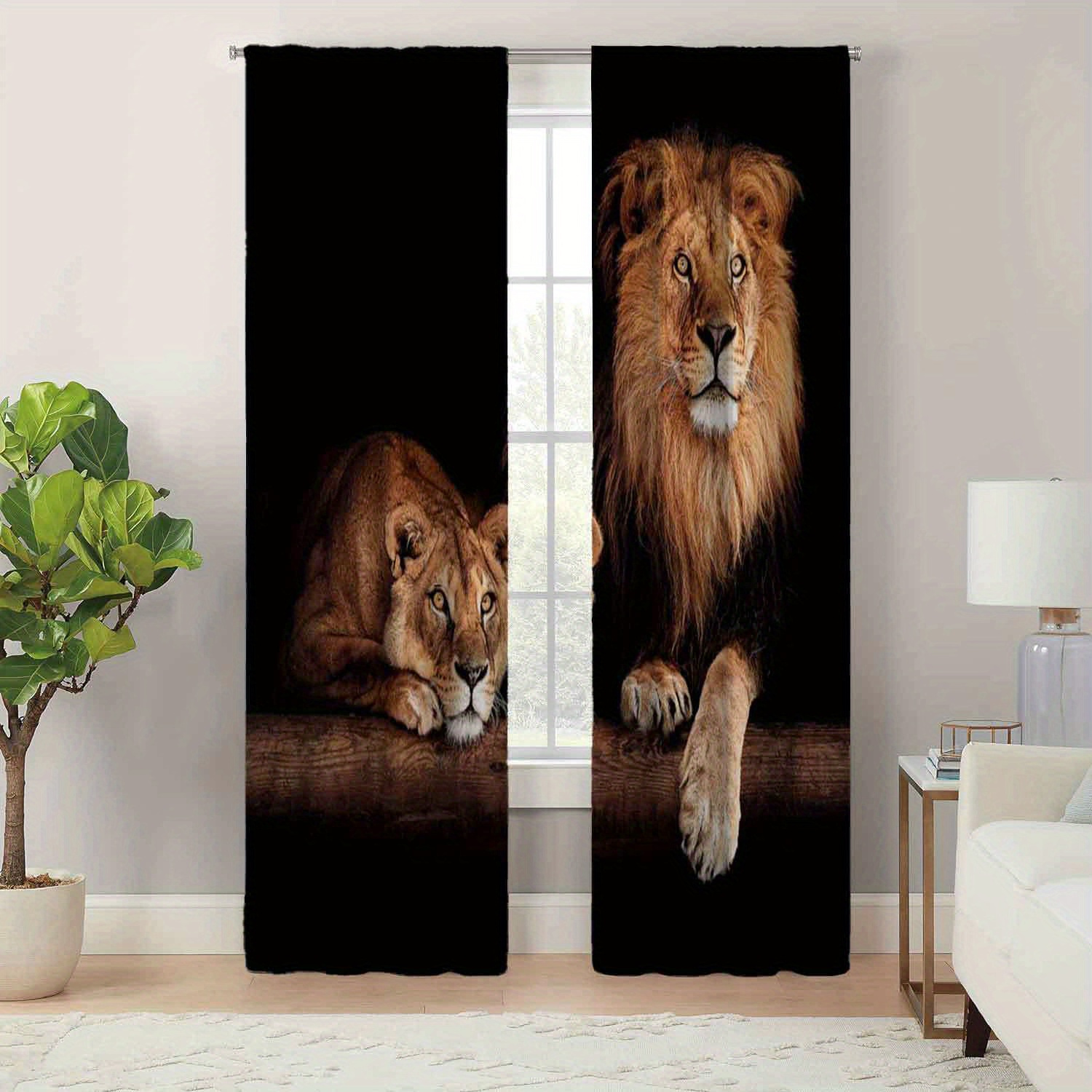 

2pcs, Modern Minimalist Style Living Room Room Decoration Curtains, Tiger Animal Pattern Printed Curtains, Easy Maintenance, Seasonal Charm For Living & Bedroom Spaces, Durable And Easy To Hang