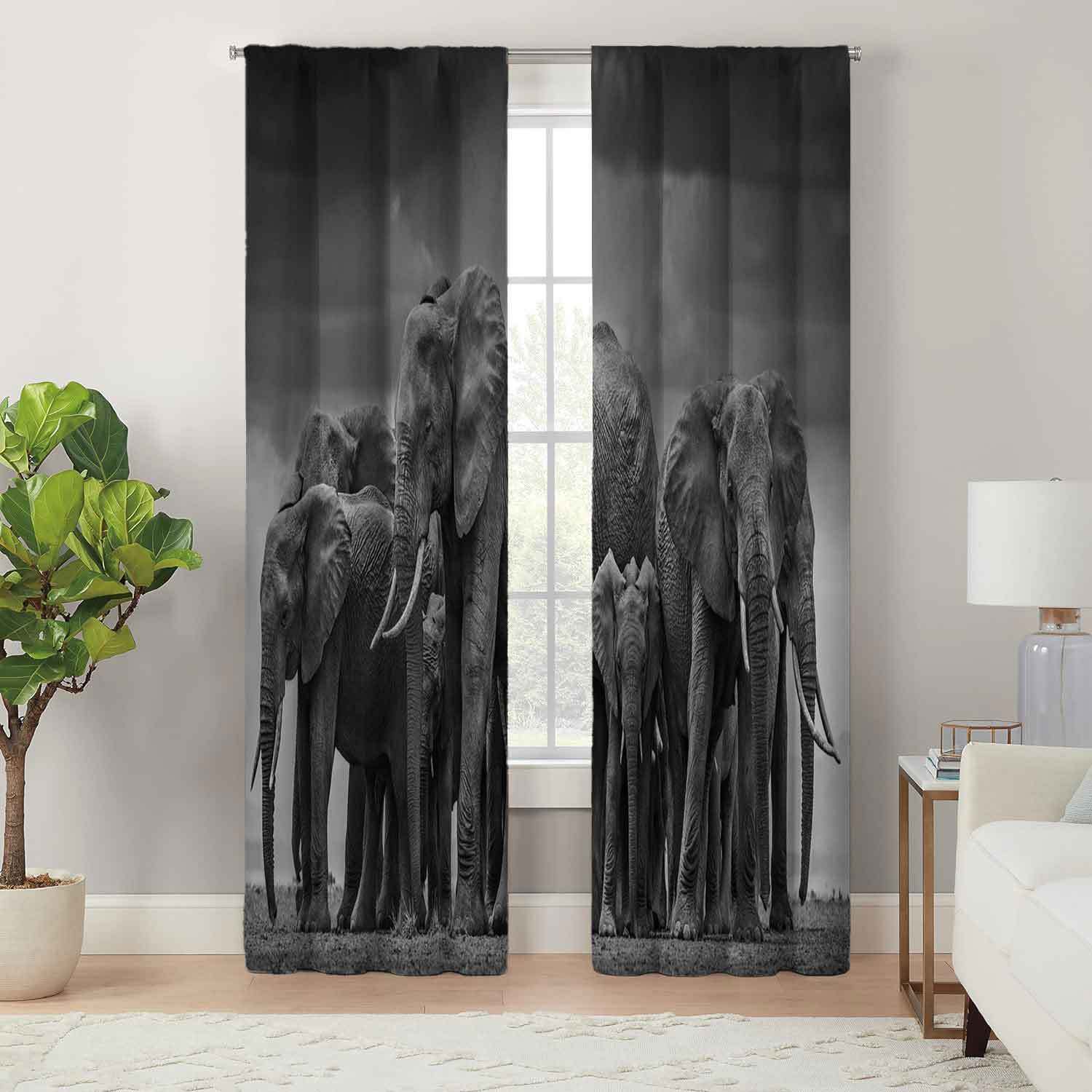 

2pcs/set, Modern Minimalist Style Living Room Decor Curtains, Elephant Animal Pattern Printed Curtains, Easy Care, 4 Seasons Charm, Durable And Easy To Hang For Home Decor