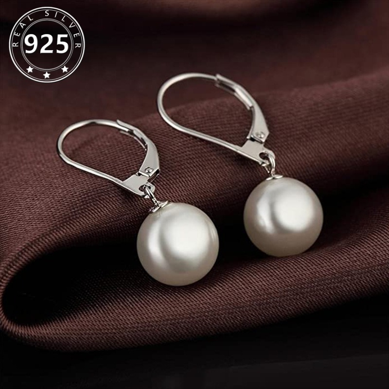 

S925 Sterling Silver Hoop Earrings, Freshwater Pearl Decor Hoop Earrings, Retro Minimalist Style Trendy Ear Jewelry Female Gift 3.9g/0.14oz