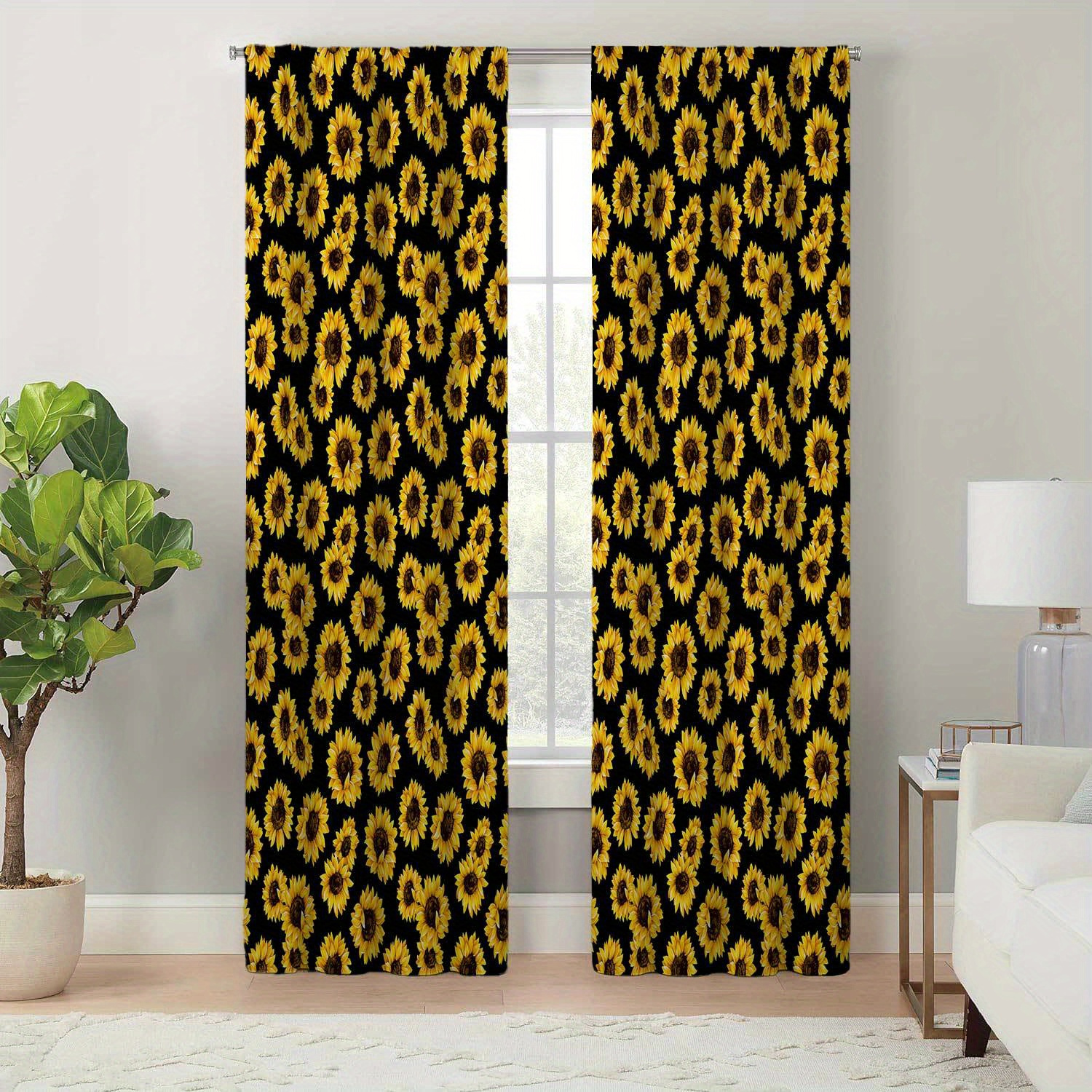 

2pcs, Sunflower Print Curtains, Easy Care Durable Charm For Living Room Bedroom Decor, Rustic Farmhouse Style Home Drapery, All Season Beauty, Easy To Hang