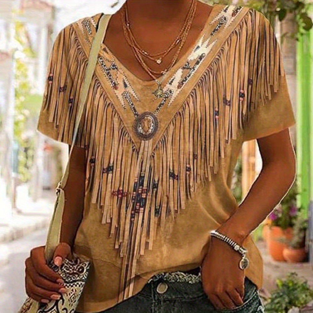 

V Neck T-shirt, Casual Short Sleeve Top For Spring & Summer, Women's Clothing