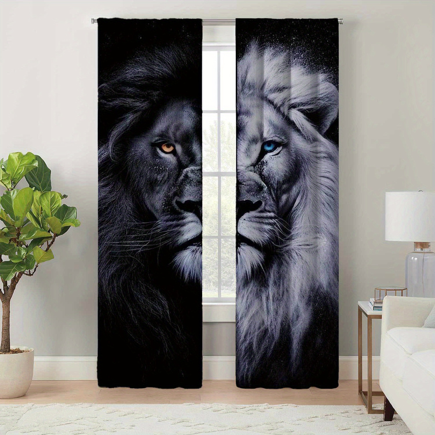 

2pcs, Modern Minimalist Style Living Room Room Decoration Curtains, African Savannah Lion King Printed Curtains, Easy Maintenance, Seasonal Charm For Living & Bedroom Spaces, Durable And Easy To Hang