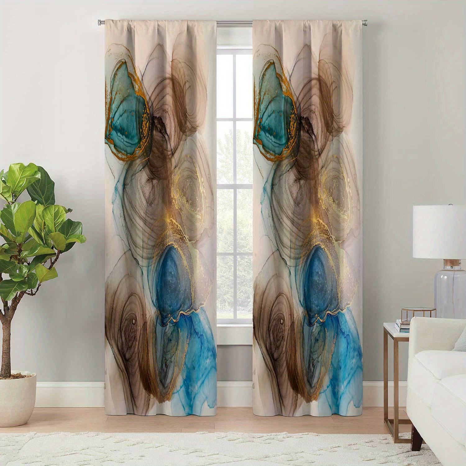

2pcs, Modern Minimalist Style Living Room Curtains, Geometric Marble Pattern Printed Curtains, Easy Maintenance All-season Decor For Living Room And Bedroom, Durable And Easy To Hang