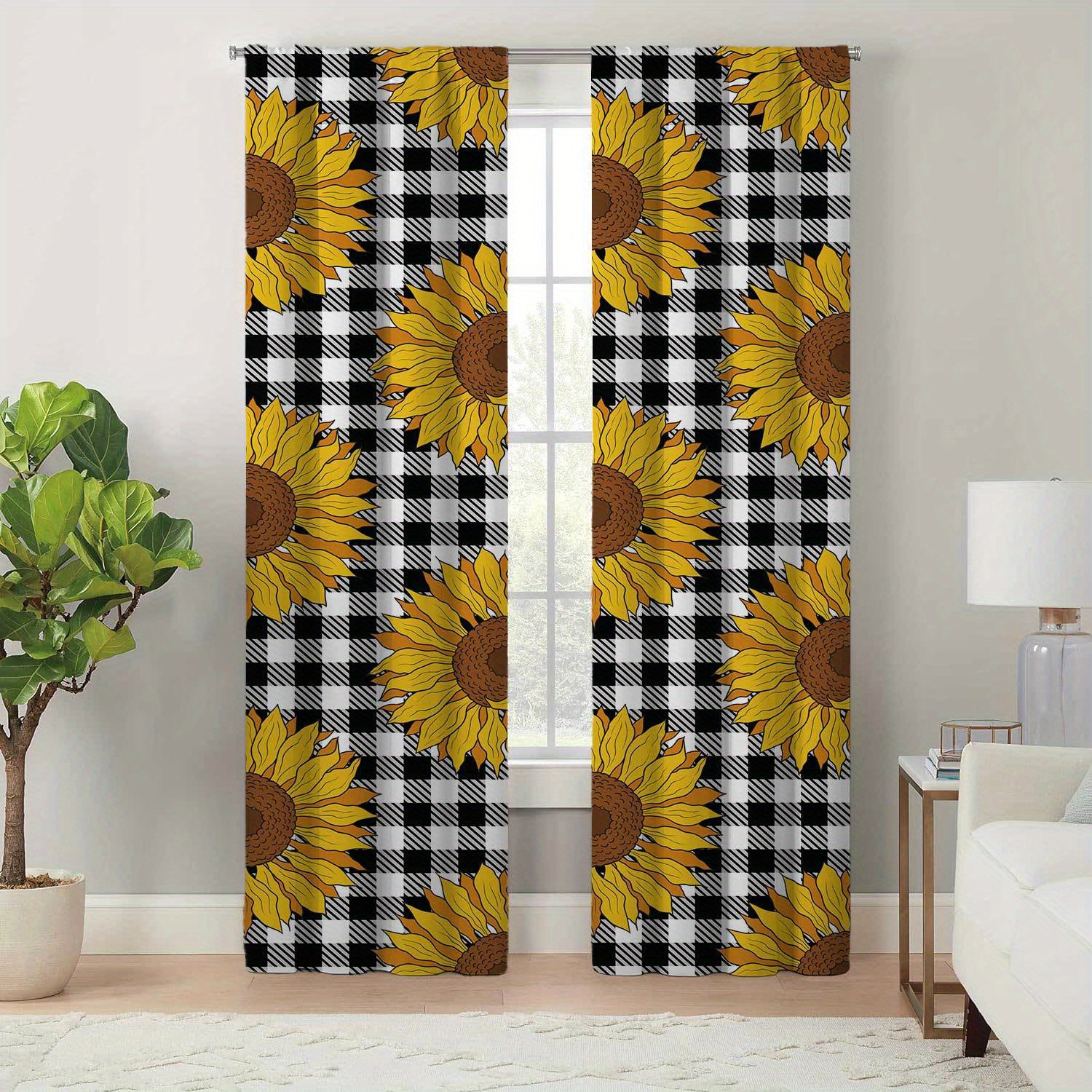 

2pcs, Sunflower Print Curtains, Easy Care Durable Charm For Living Room Bedroom Decor, Rustic Farmhouse Style Home Drapery, All Season Beauty, Easy To Hang