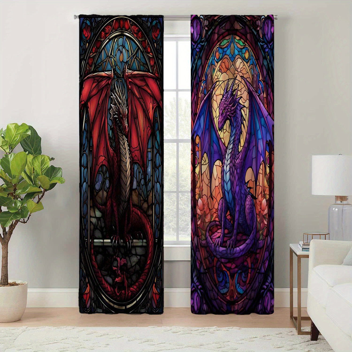 

2pcs/set, Modern Style Living Room Decor Curtains, Gothic-style Curtains Featuring Dragon Patterns, Easy Care, 4 Seasons Charm, Durable And Easy To Hang For Home Decor