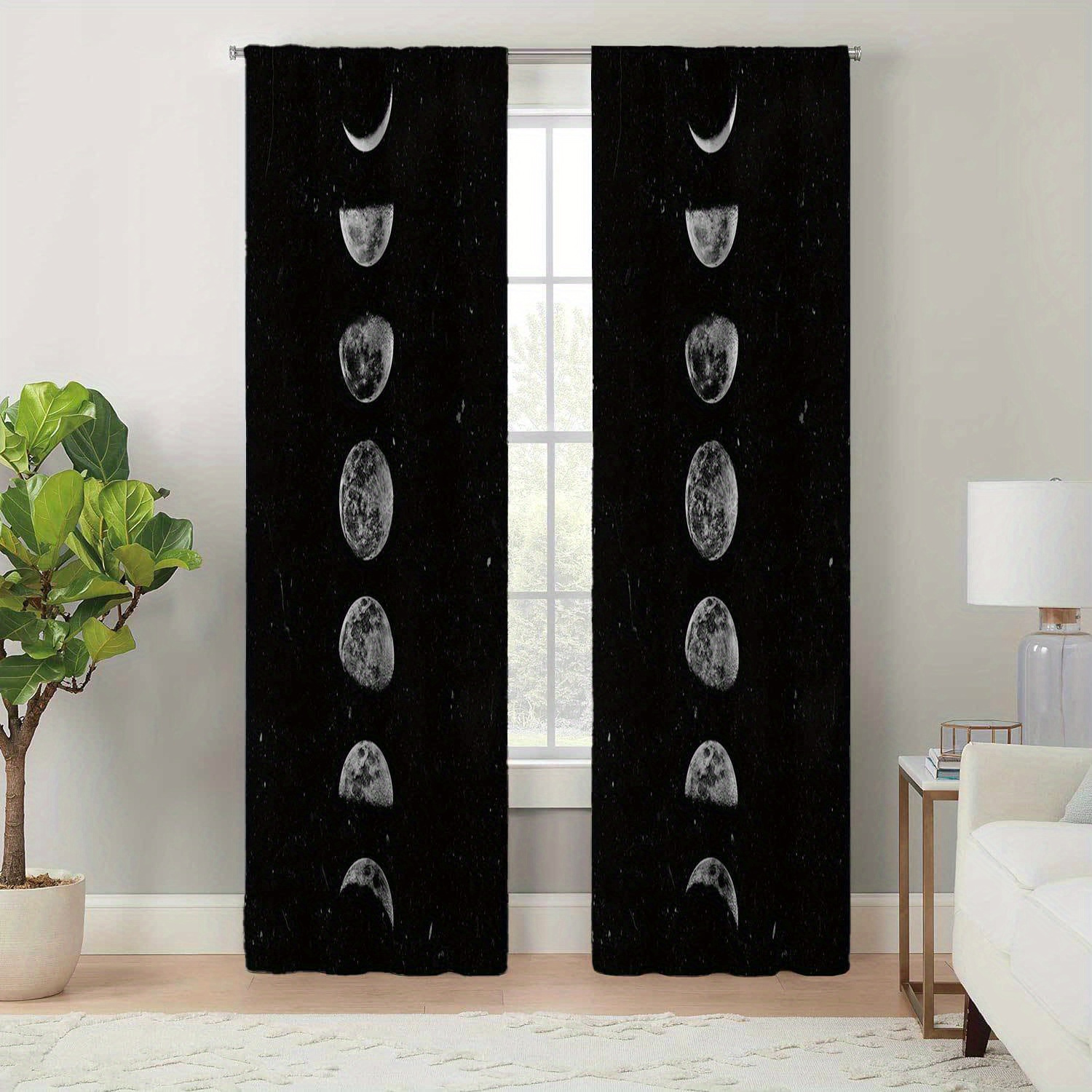 

2pcs/set, Modern Minimalist Style Living Room Decor Curtains, Moon Phase Pattern Printed Curtains, Easy Care, 4 Seasons Charm, Durable And Easy To Hang For Home Decor