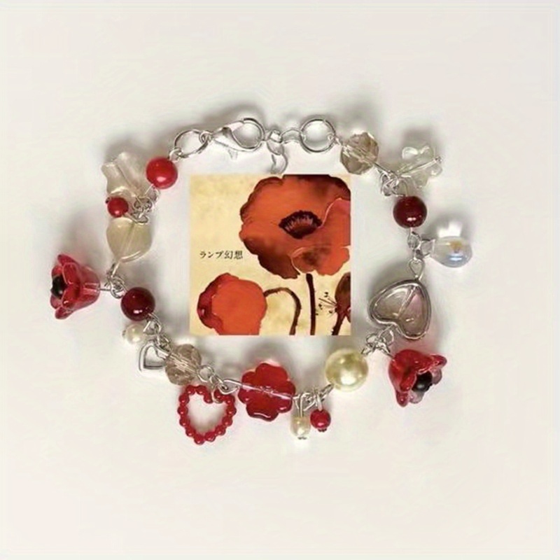 

1pc Flower Heart Multicolor Beaded Bracelet, For Men Women, Party Birthday Gift