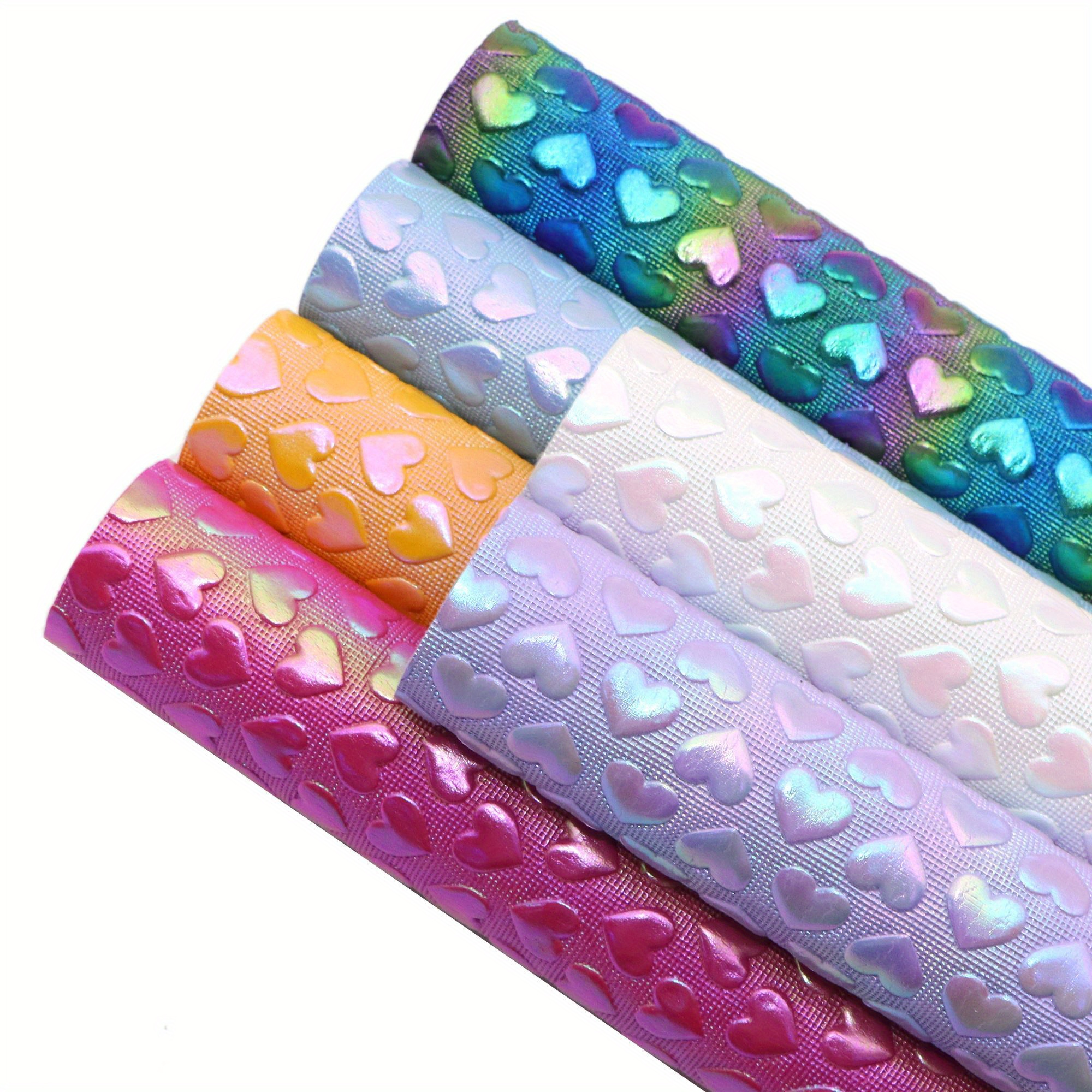 

6pcs Iridescent Heart Faux Leather Sheets - 7.87x12.99" Solid Fabric For Diy Earrings, Hair Bows & Festivals - , Water-resistant & Easy To Cut