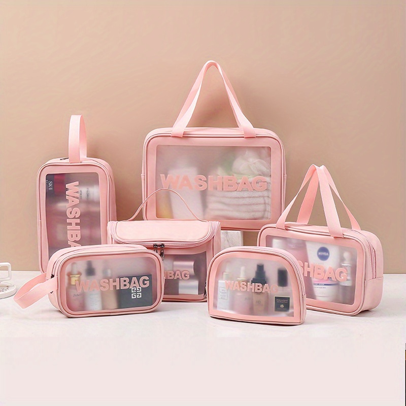 

6pcs/set Clear Toiletry Bag, Wash Make Up Bag, Waterproof Zipper Cosmetic Bag, Portable Carry On Pouch For Women And Men