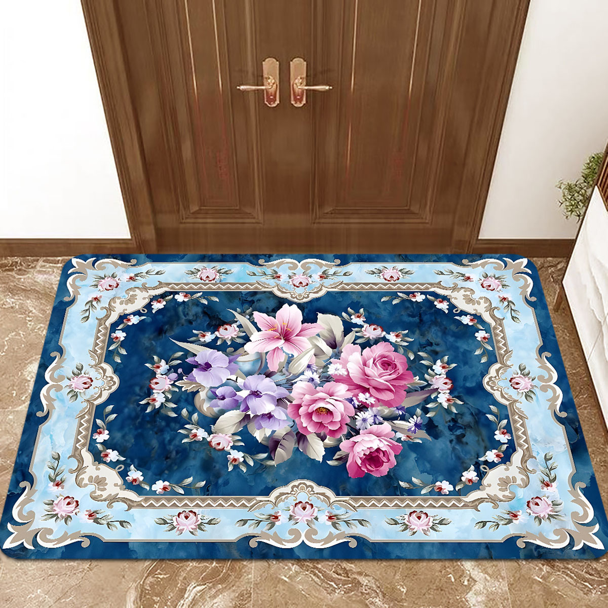 

Vintage Floral Bohemian Entrance Mat - Soft, Non-slip, Stain-resistant Polyester Rug With Sponge Backing For Indoor/outdoor Use - Quick Dry, Perfect For Kitchen & Home Decor