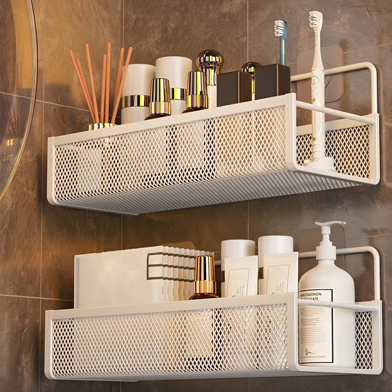 

1pc Large Capacity Bathroom And Kitchen Storage Rack - Hole-free Metal Rack For Shower Supplies, Cosmetics And Condiments - Perfect For Home Organizing And Bathroom Accessories