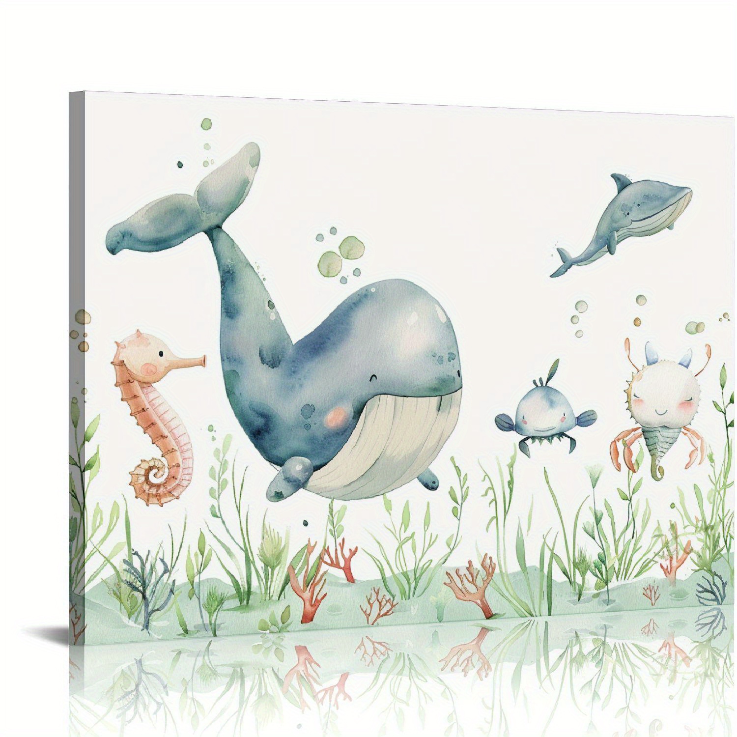 Ocean Animals Sea Life Nursery Wall Decor – Unframed Set of 3 (8x10 inch)–  Kids Bathroom Decor, Watercolor Shark Whale Sea Turtle Jellyfish Starfish