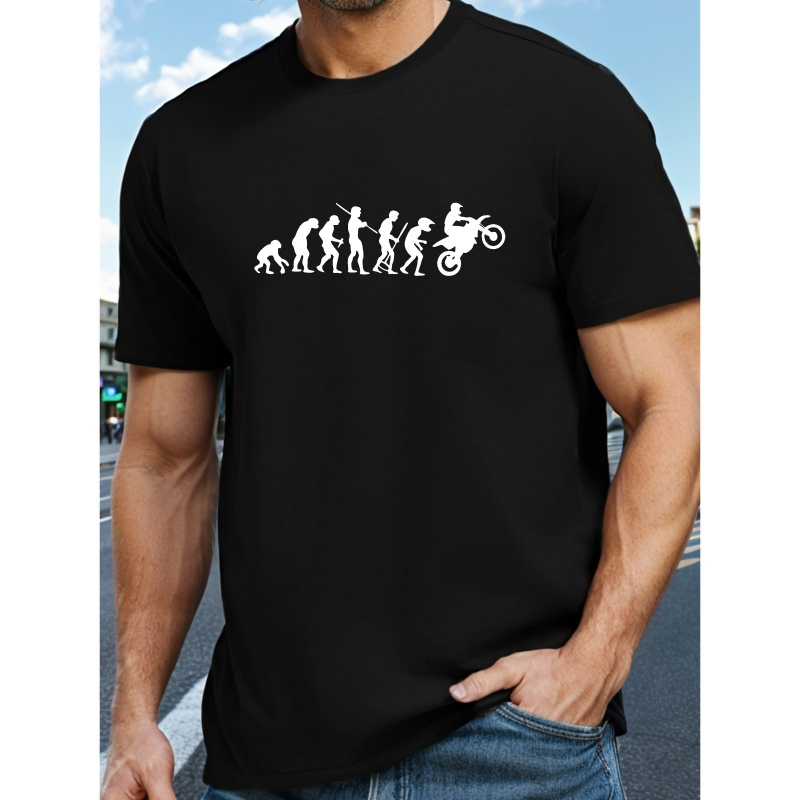 

Evolution Of A Motorcyclist Print Tee Shirt, Tees For Men, Casual Short Sleeve T-shirt For Summer