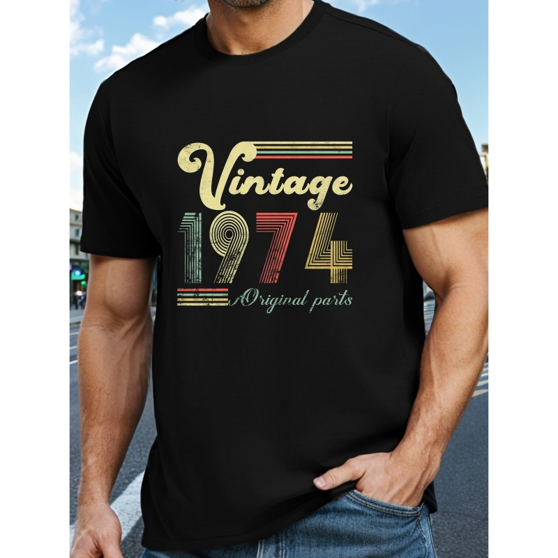 

Vintage 1974 Print Tee Shirt, Tees For Men, Casual Short Sleeve T-shirt For Summer