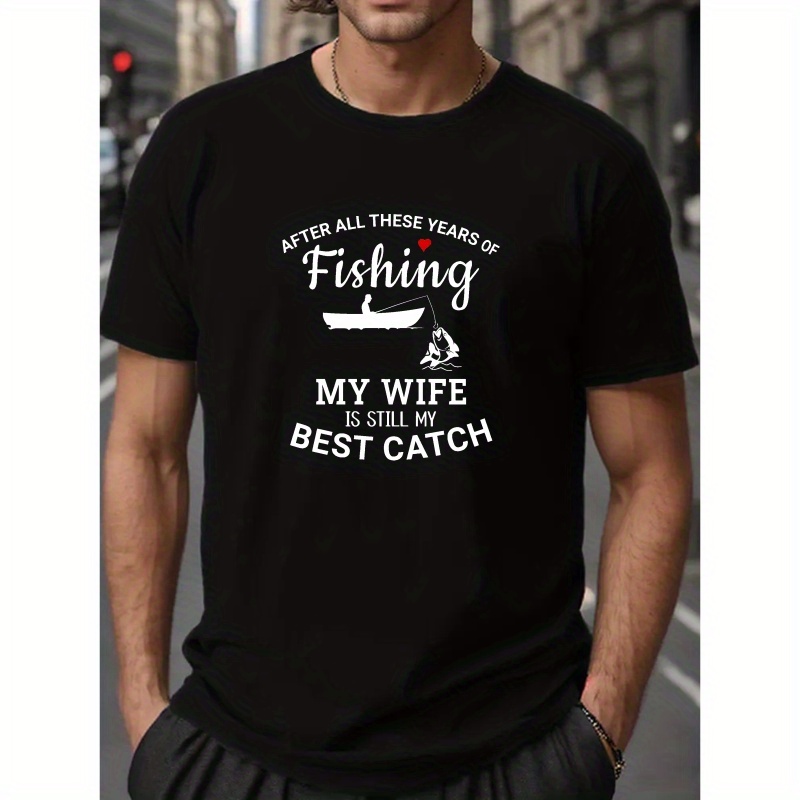 

Plus Size Men's "fishing" T-shirt, Summer Stylish Short Sleeve Tees, Outdoor Sports Tops