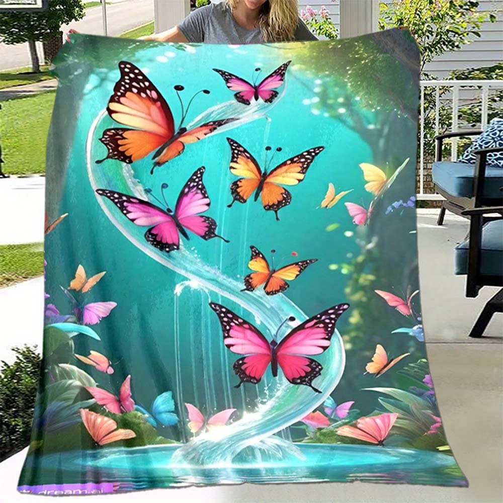 

Soft & Lightweight Butterfly Print Flannel Blanket - Perfect For Sofa, Bed, Travel & Camping | High-definition Digital Design, Skin-friendly Polyester