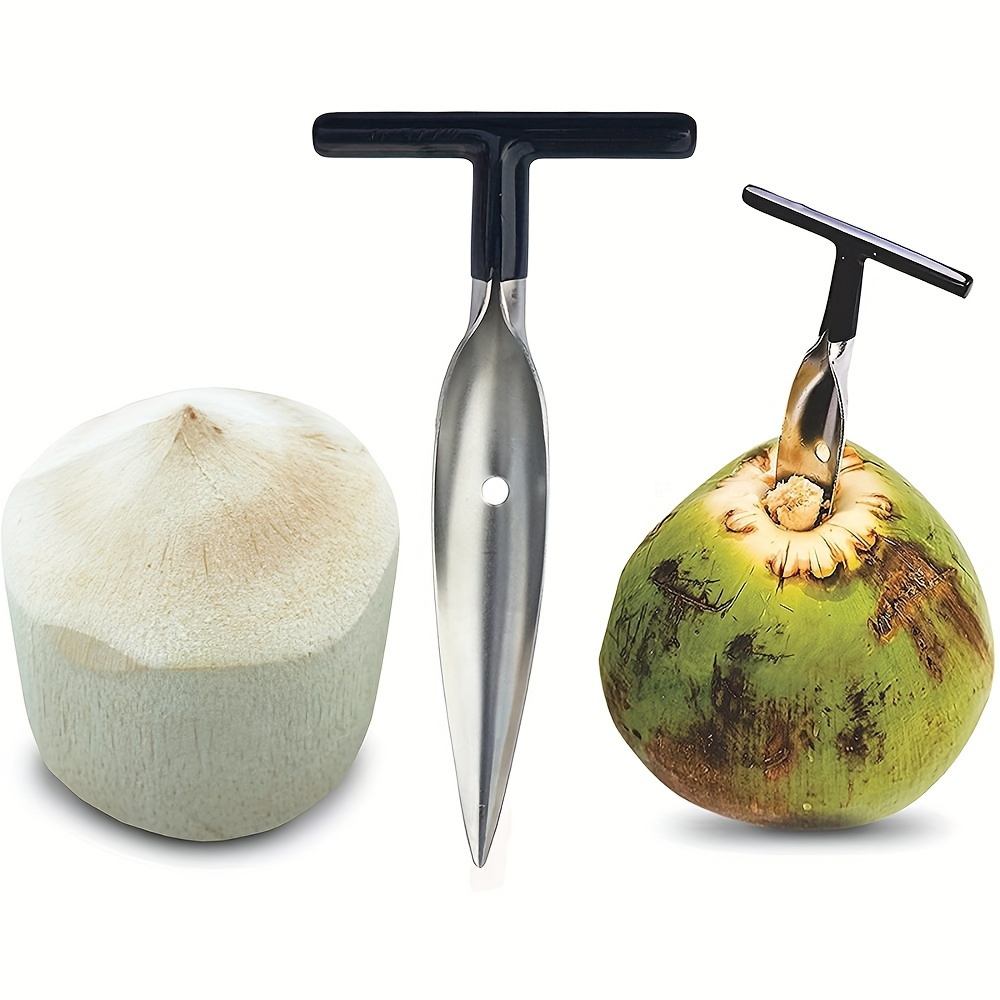 portable stainless steel coconut opener ideal for outdoor camping includes spatula drilling tool details 2
