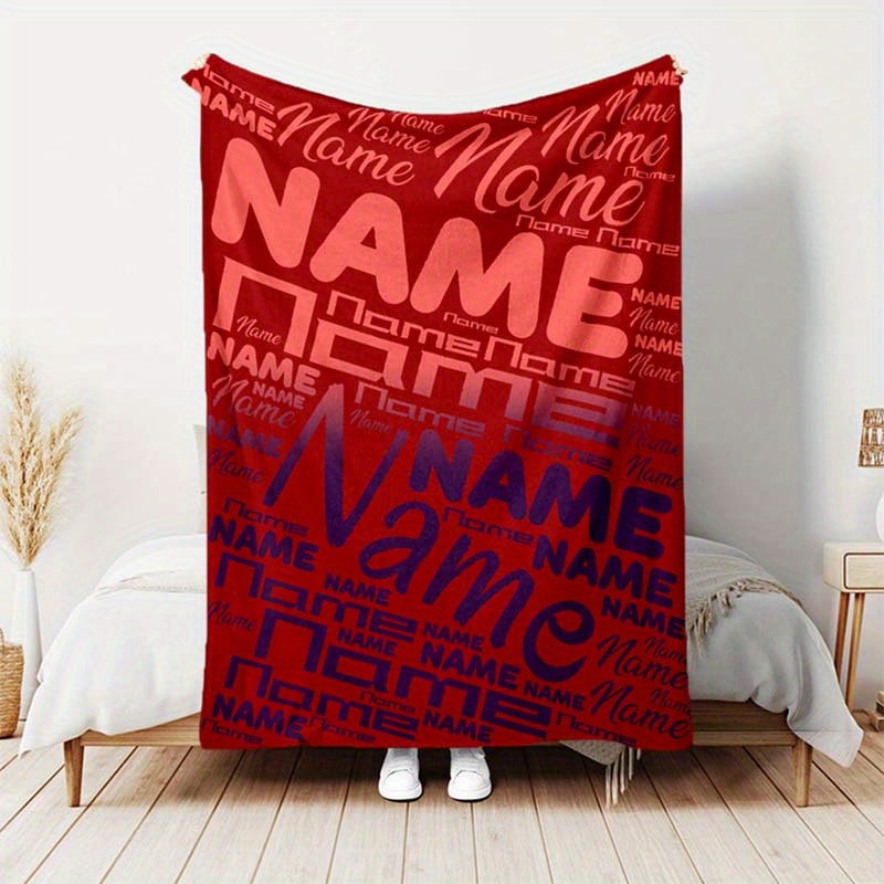 

1pc Blanket, Personalized Name Custom Randomly Arranged Text Blanket, 4 Seasons Outdoor Travel Leisure Blanket