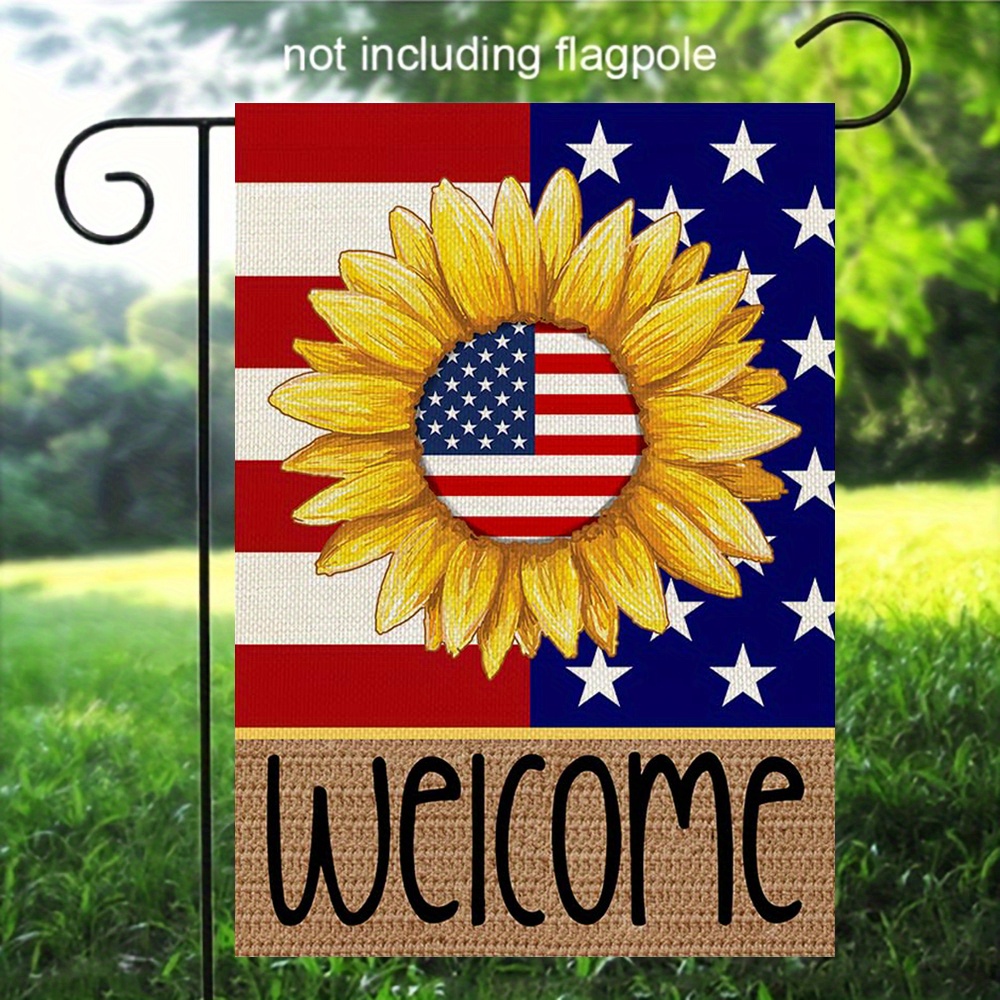 

1pc, 4th Of July Patriotic Sunflower Garden Flag, Double Sided Usa Independence Day Welcome Yard Flag, Home Decor, Outside Decor, Yard Decor, Garden Decor, Holiday Decor, No Flagpole 12x18in