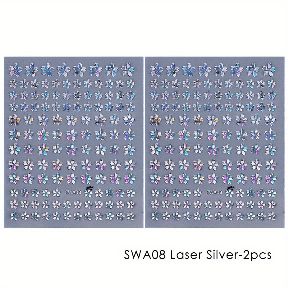 2/3 Sheets Holographic Nail Stickers Elegant Style Cherry Silvery Golden Decals Wedding Fantasy Theme Valentine's Manicure Decor Foils