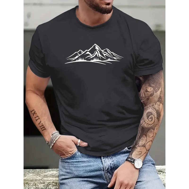 

Mountains Print Tee Shirt, Tees For Men, Casual Short Sleeve T-shirt For Summer