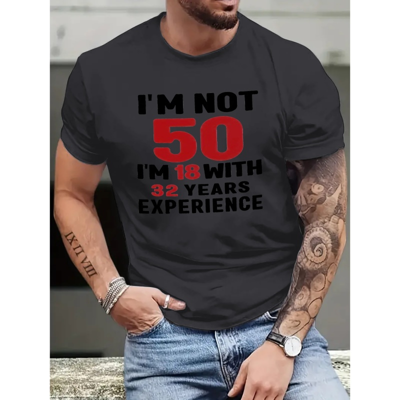 

50th Birthday Print Tee Shirt, Tees For Men, Casual Short Sleeve T-shirt For Summer