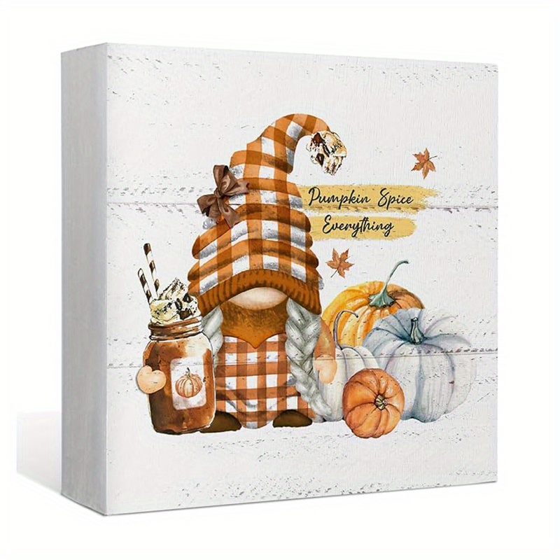 TEMU 1pc, Thanksgiving Day Harvest Festival Dwarf Glass Jar And Pumpkins Square Foam Pvc Desktop Ornament, Pumpkin Spice Everything Letter Tabletop