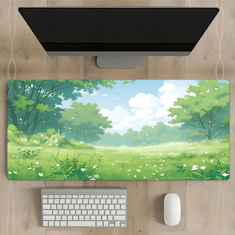 

Green Forest Scene Large Rubber Mouse Pad - Oblong Non-slip Computer Desk Mat With Hd Print For Gaming And Office Accessories - 35.4x15.7 Inches