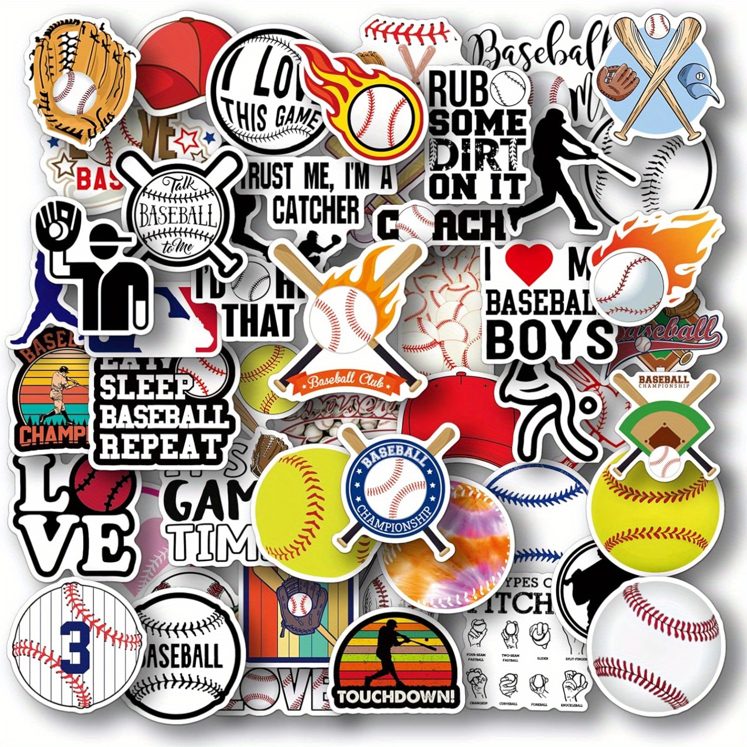 

50 Pcs Baseball Themed Vinyl Stickers Set - No Electricity Required, Durable Material - Perfect For Water Bottles, Helmets, Laptops, Phones, Gift Giving, Party Favors, Sports Decorations