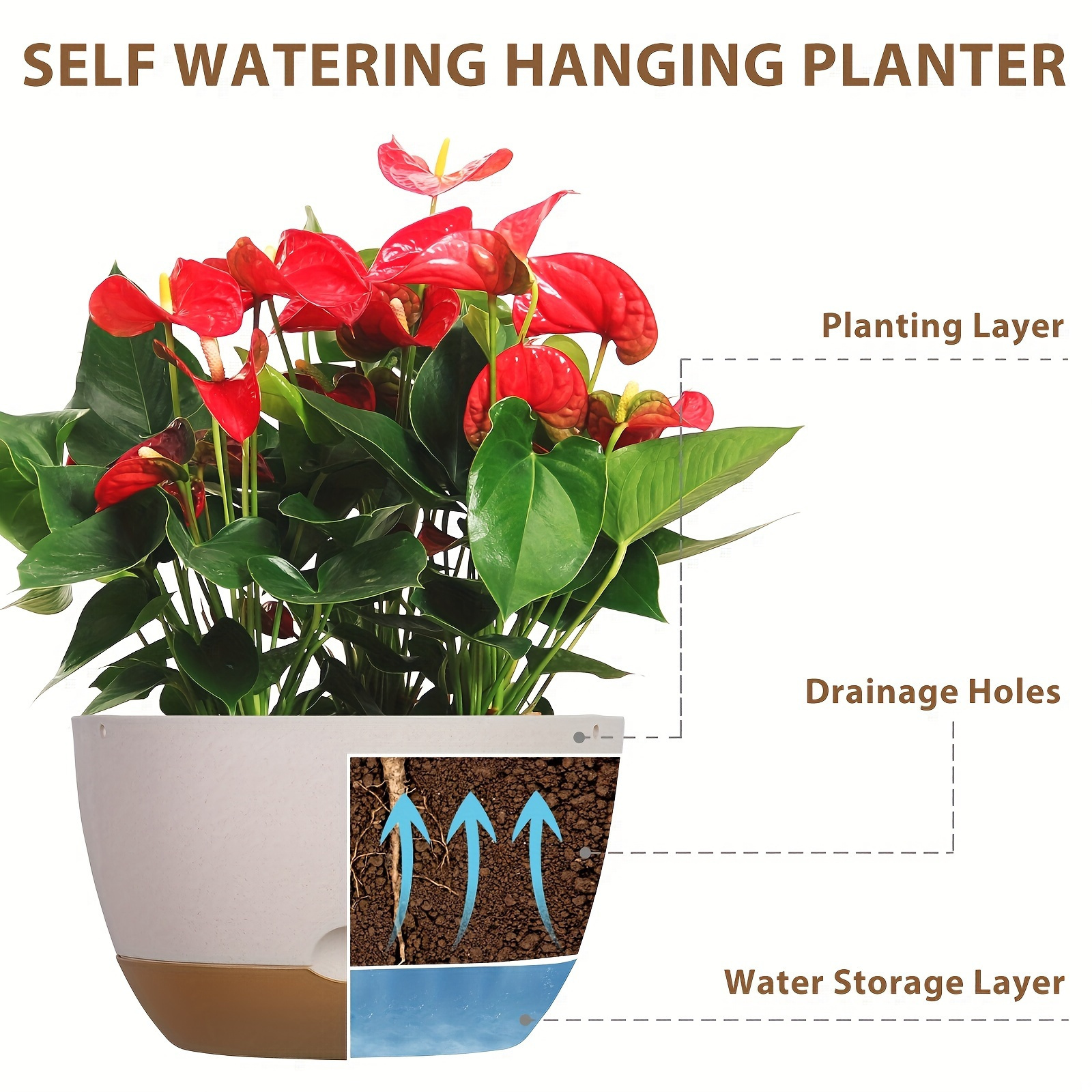 2 pack plastic hanging planters chain drainage hole 8 inch - Temu