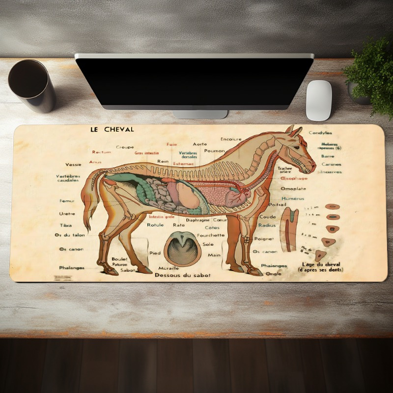 

Extra-large Horse Anatomy Gaming Mouse Pad - Non-slip Rubber Base, Zoology Desk Mat For Gamers And Office Use, 35.4x15.7 Inches