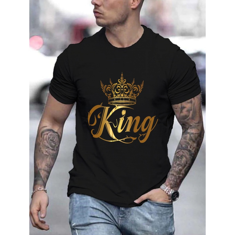 

King Crown Print Tee Shirt, Tees For Men, Casual Short Sleeve T-shirt For Summer