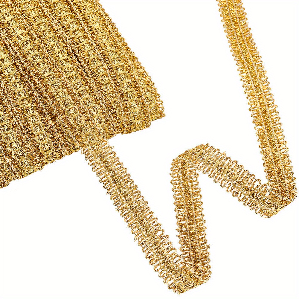 

20 Yards Metallic Braid Trim Golden Sequins Lace Ribbon 0.7" Decorated Trim For Christmas Holiday Decoration Wedding Diy Clothes Accessories Jewelry Crafts Sewing