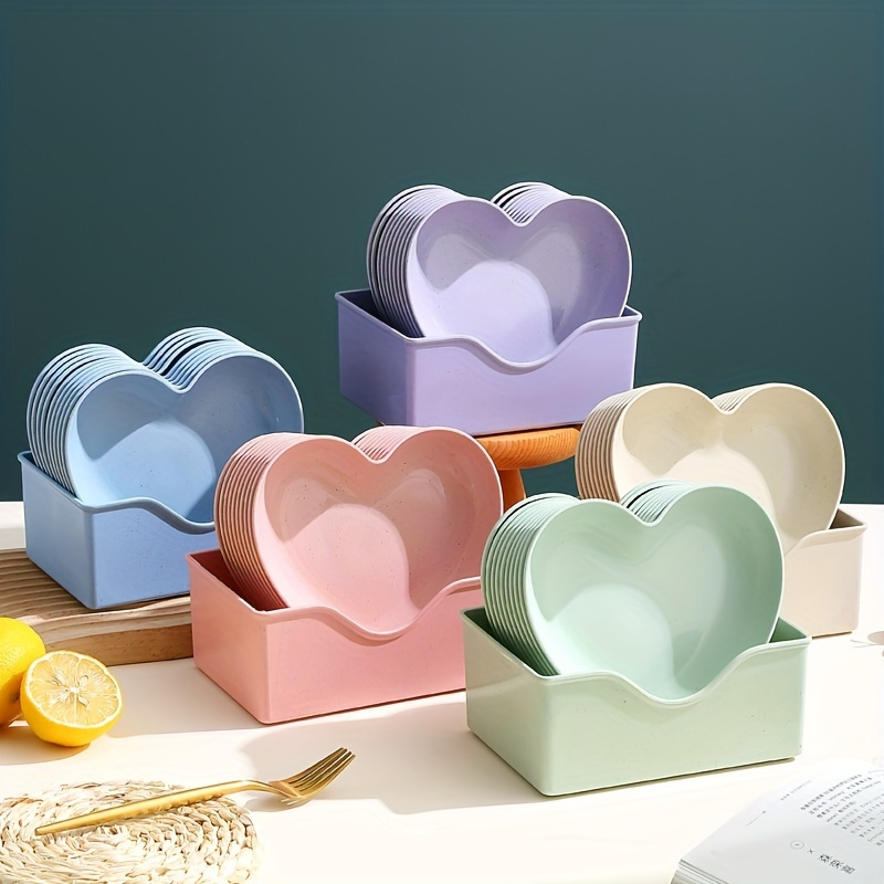 

5-piece Set Plastic Heart-shaped Snack Dishes With Storage Box, Multi-purpose Fruit Plate, Dessert Plate, And Cake Dish For Kitchen Use