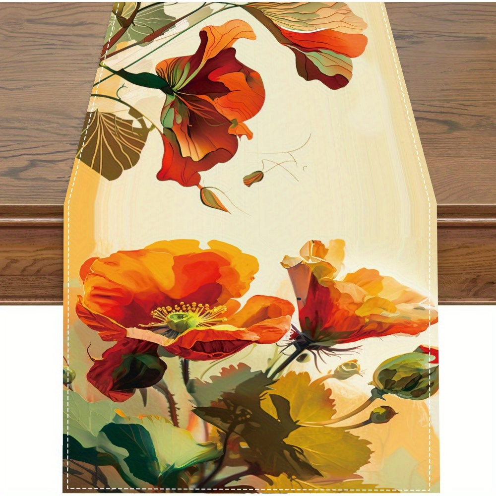 

1pc, Linen Table Runner, Spring Summer Theme Watercolor Flowers Pattern Table Runner, Kitchen Restaurant Home Decoration, Party Table Decor