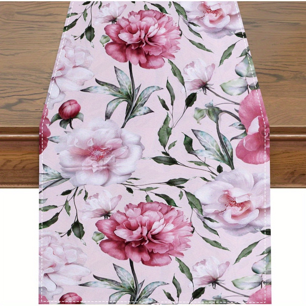 

1pc, Table Runner, Pink Floral Printed Table Runner, Spring Theme Floral Design, Dustproof & Wipe Clean Table Runner, Perfect For Home Party Decor, Dining Table Decoration, Aesthetic Room Decor