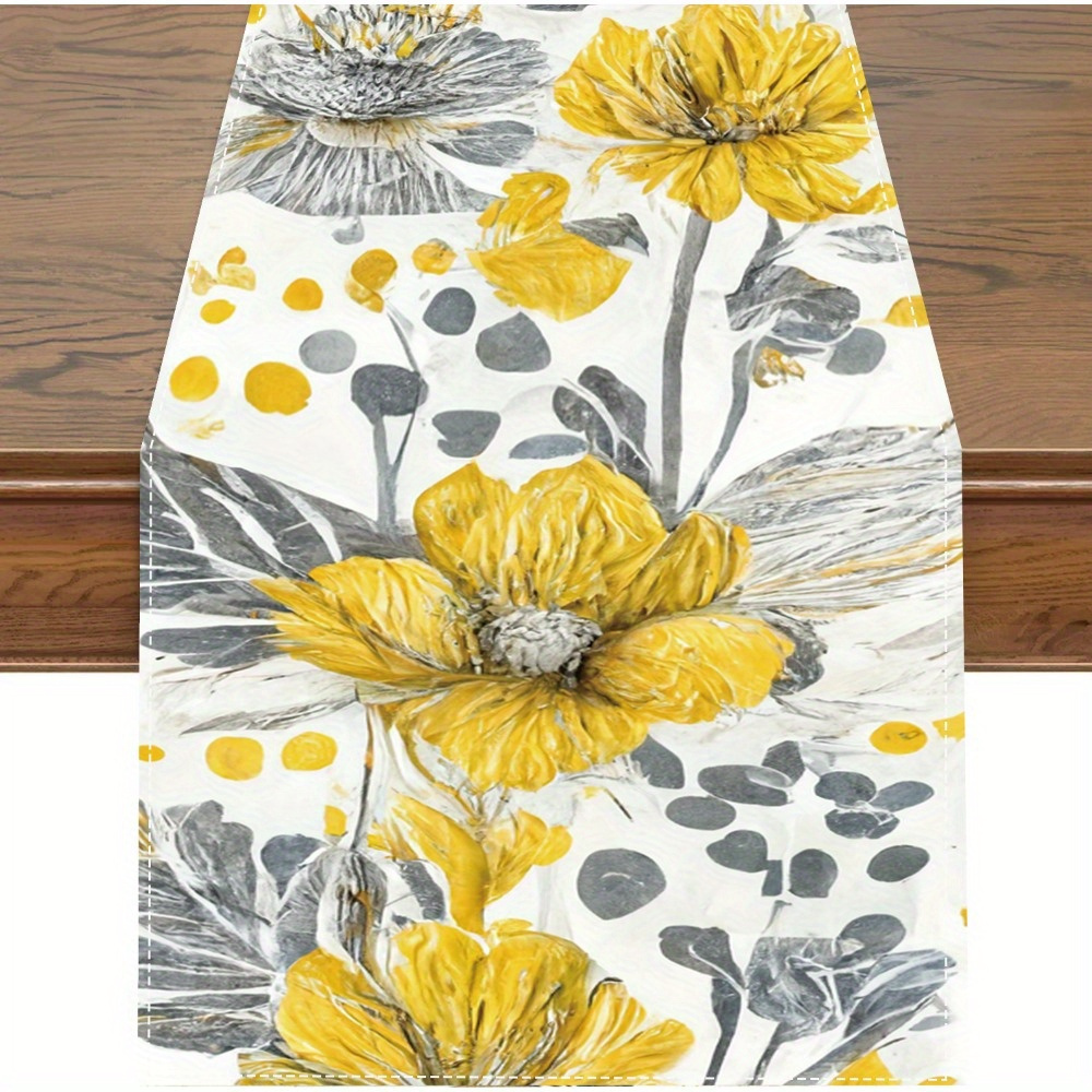 

1pc, Table Runner, Yellow Floral Printed Table Runner, Spring Theme Floral Design, Dustproof & Wipe Clean Table Runner, Perfect For Home Party Decor, Dining Table Decoration, Aesthetic Room Decor