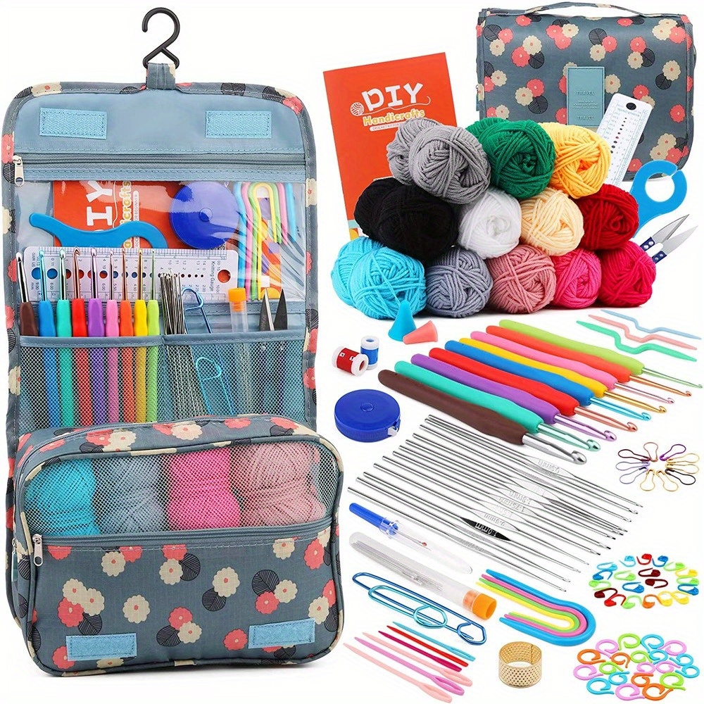 

130pcs Crochet Kit Beginners Crochet Set With Crochet Yarn, Portable Crochet Hook Set Crochet Hooks Ergonomic Lace Crochet Hooks Travel Crochet Hook Case Full Knitting Crochet Supplies