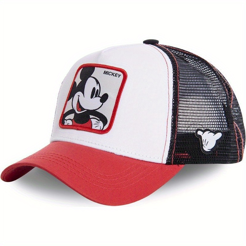

Cool Classic Cute Curved Brim Baseball Cap, Embroidery Mickey Disney Cotton Trucker Hat, Breathable Snapback Hat For Casual Leisure Outdoor Sports