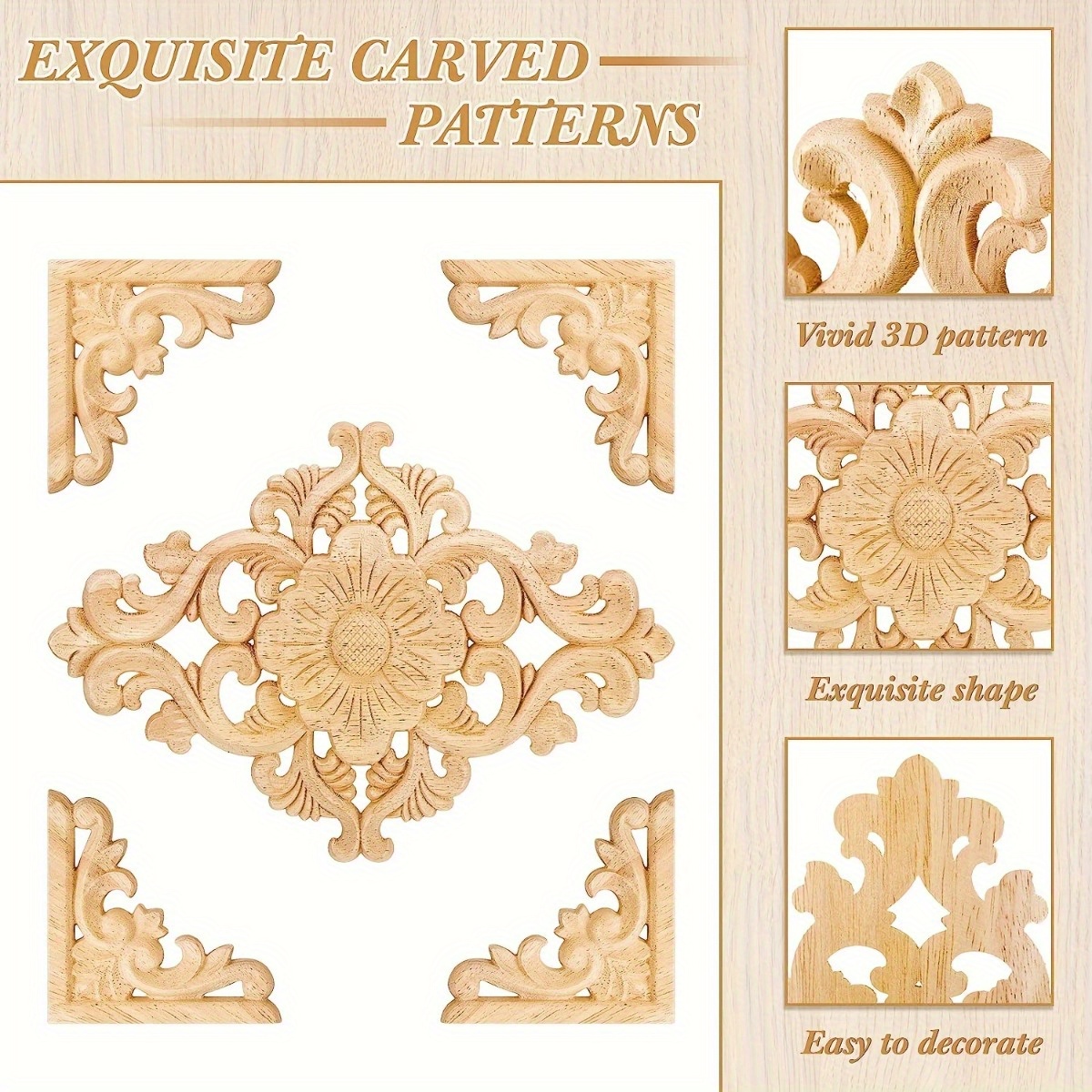 

Elegant 5-piece Wooden Appliques Set - Vintage Carved Decals For Home & Office Furniture Decor Decals For Home Decor Furniture Decals