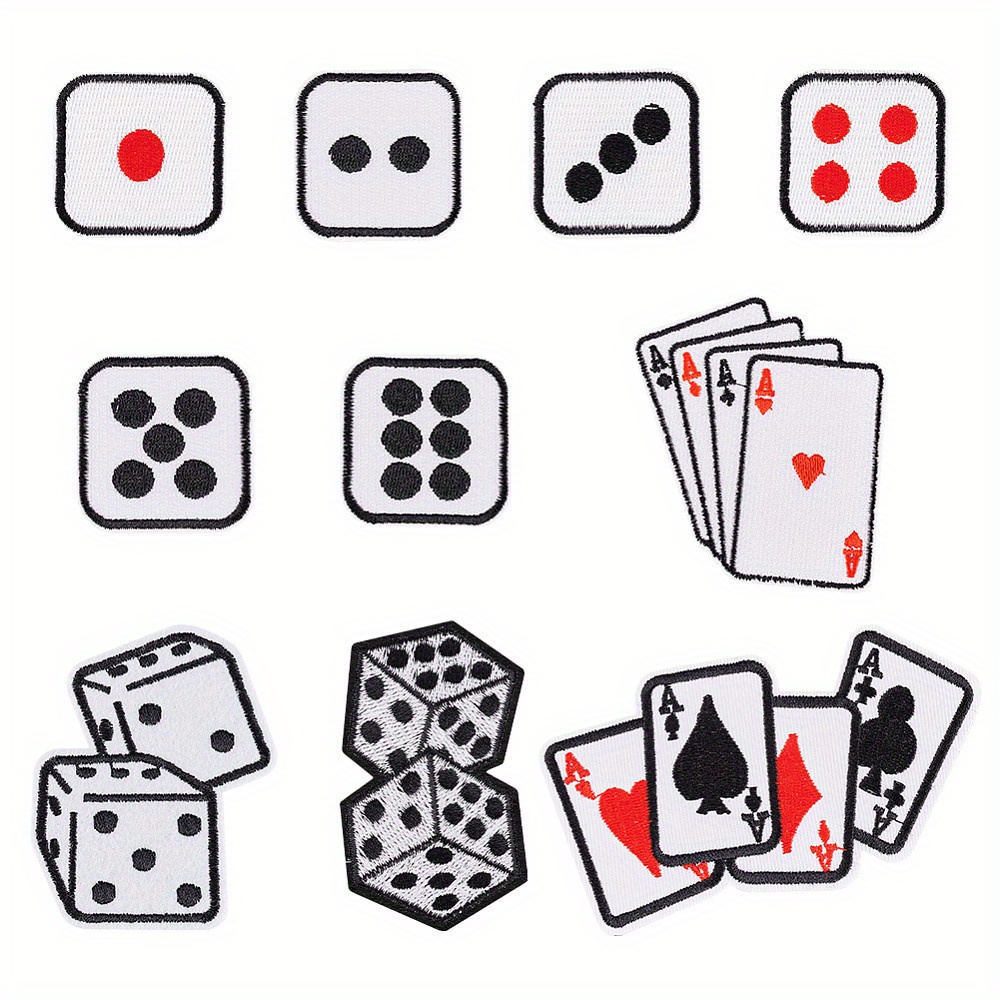 

1box 10pcs 10 Style Dice Ace Clothes Patch Iron On Embroidered Applique Roll Of Dice Embroidered Applique Playing Card Gaming Applique Patches For Shirts Clothing Diy Christmas Gift