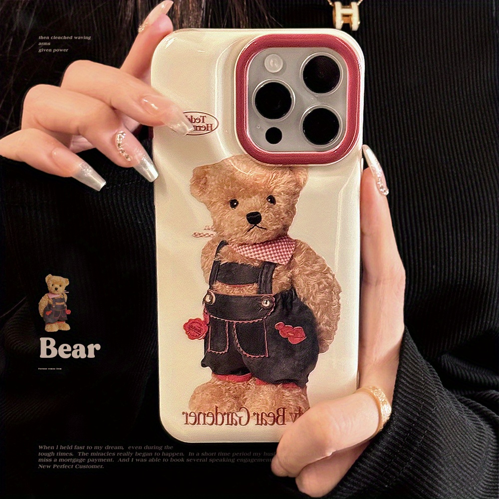 Cute Cartoon Bear Flower Pattern Phone Case Bead Bracelet - Temu